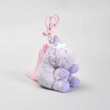Plush Unicorn Keychain with Tousled Hair- Purple and Pink