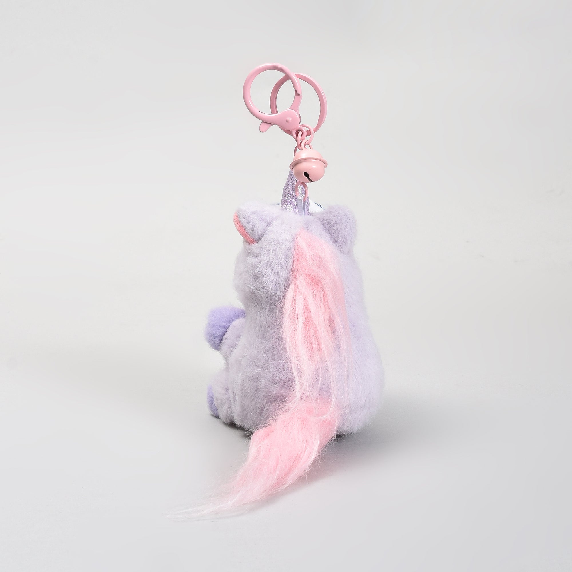 Plush Unicorn Keychain with Tousled Hair- Purple and Pink