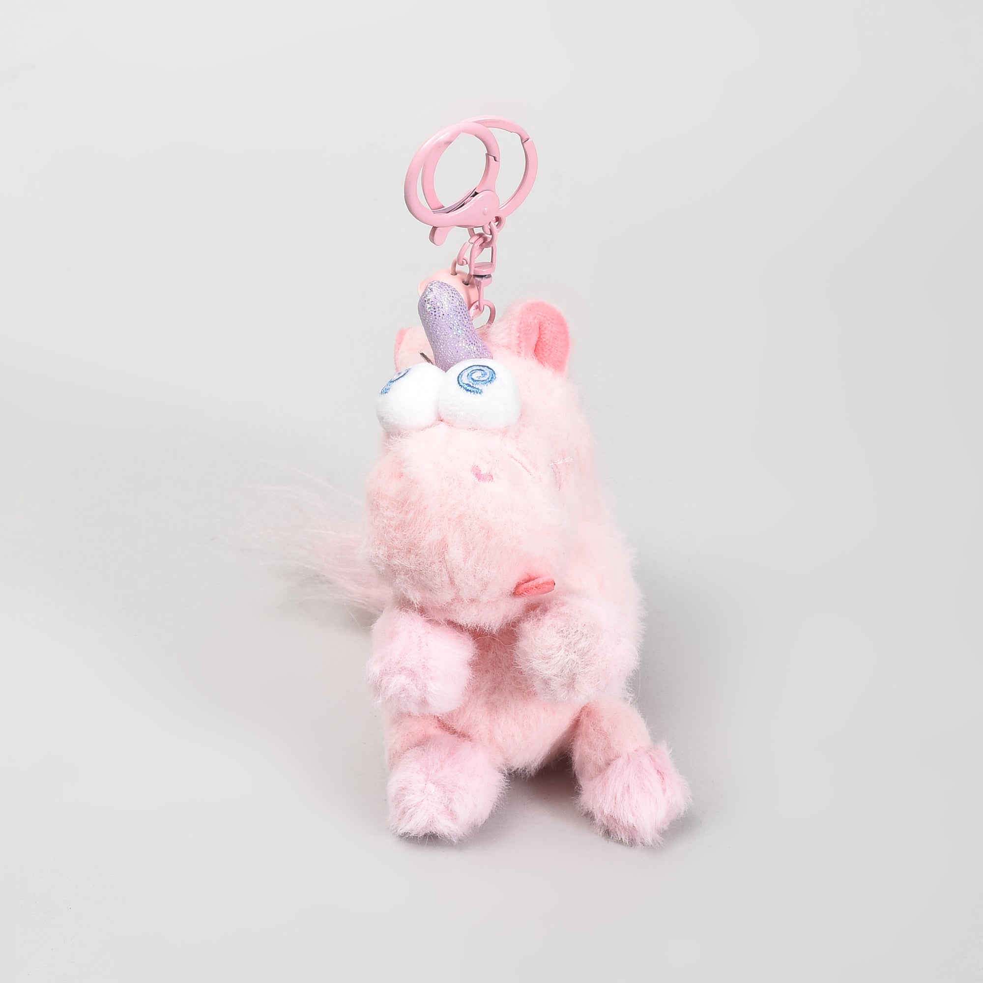 Plush Unicorn Keychain with Tousled Hair- Pink