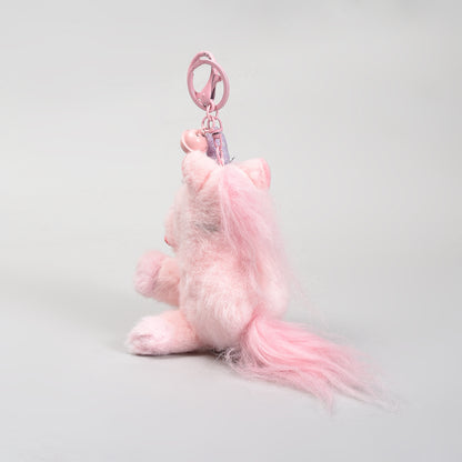 Plush Unicorn Keychain with Tousled Hair- Pink