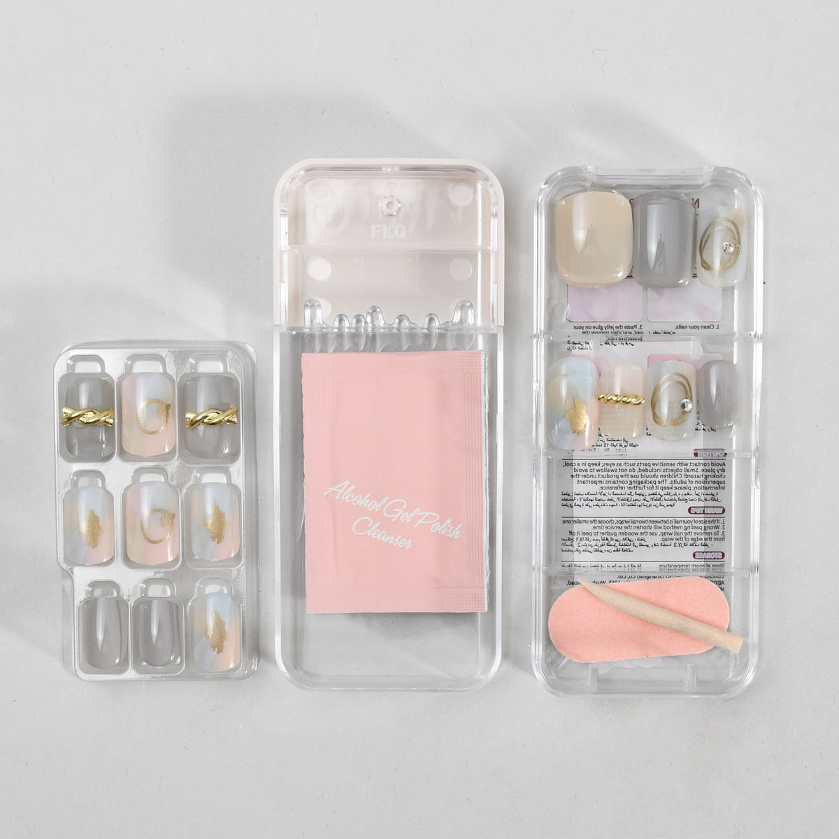 Press-On Nail Wraps Set - Soft Glow / Grey &amp; Light Pink