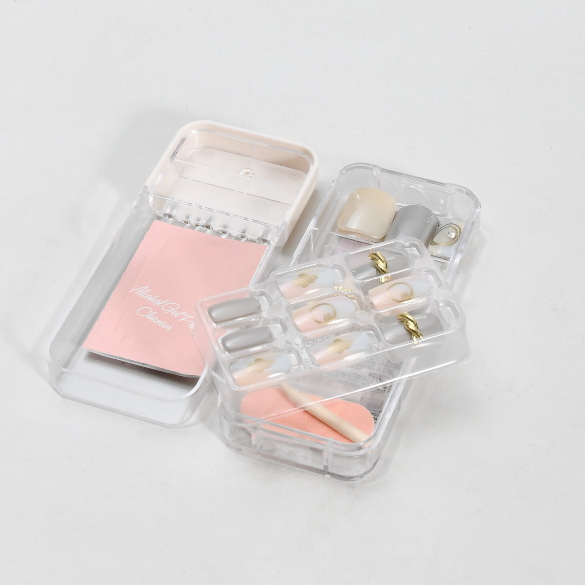 Press-On Nail Wraps Set - Soft Glow / Grey &amp; Light Pink