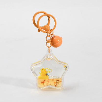 Unsinkable Capybara Transparent Keychain with Decorative Bell - Milk Tea Cup / Star