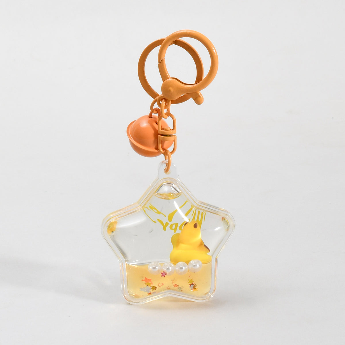 Unsinkable Capybara Transparent Keychain with Decorative Bell - Milk Tea Cup / Star