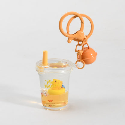 Unsinkable Capybara Transparent Keychain with Decorative Bell - Milk Tea Cup / Star