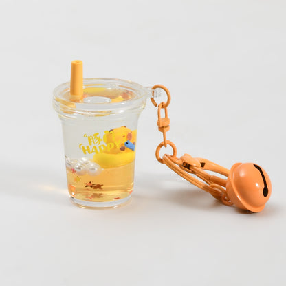 Unsinkable Capybara Transparent Keychain with Decorative Bell - Milk Tea Cup / Star