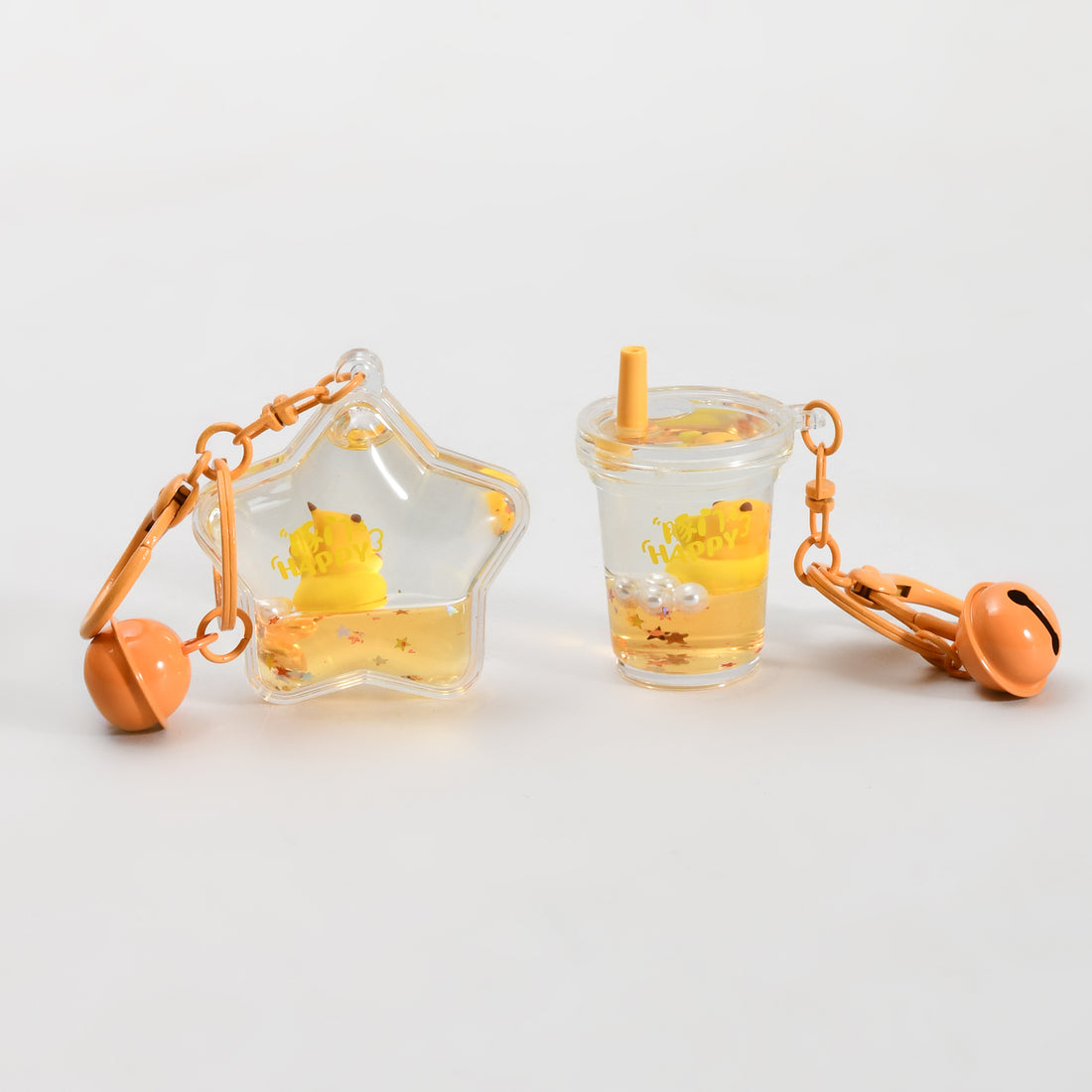 Unsinkable Capybara Transparent Keychain with Decorative Bell - Milk Tea Cup / Star