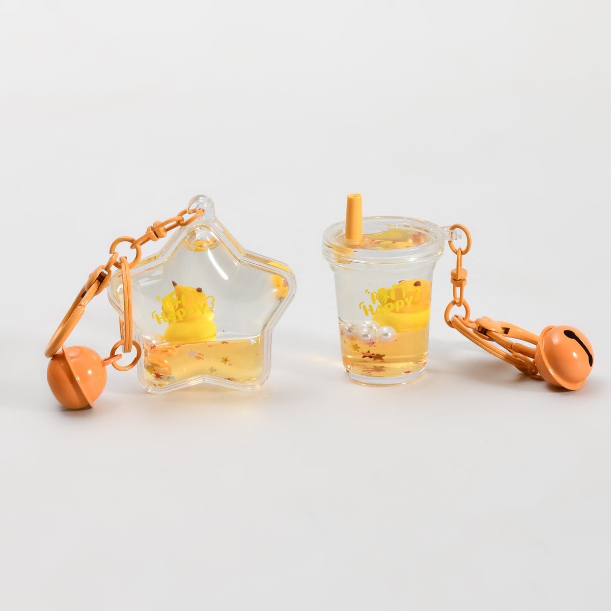 Unsinkable Capybara Transparent Keychain with Decorative Bell - Milk Tea Cup / Star