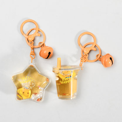 Unsinkable Capybara Transparent Keychain with Decorative Bell - Milk Tea Cup / Star