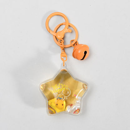 Unsinkable Capybara Transparent Keychain with Decorative Bell - Milk Tea Cup / Star