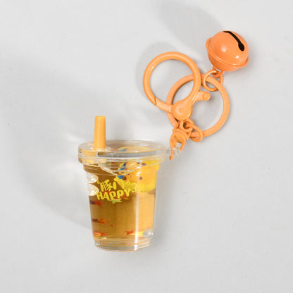Unsinkable Capybara Transparent Keychain with Decorative Bell - Milk Tea Cup / Star