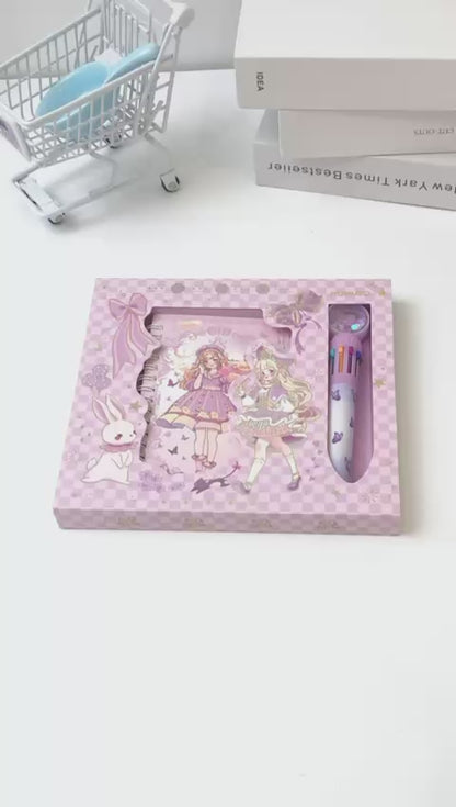 Fairy Tale Spiral Notebook &amp; Butterfly 10 Colour Pen Set- Purple
