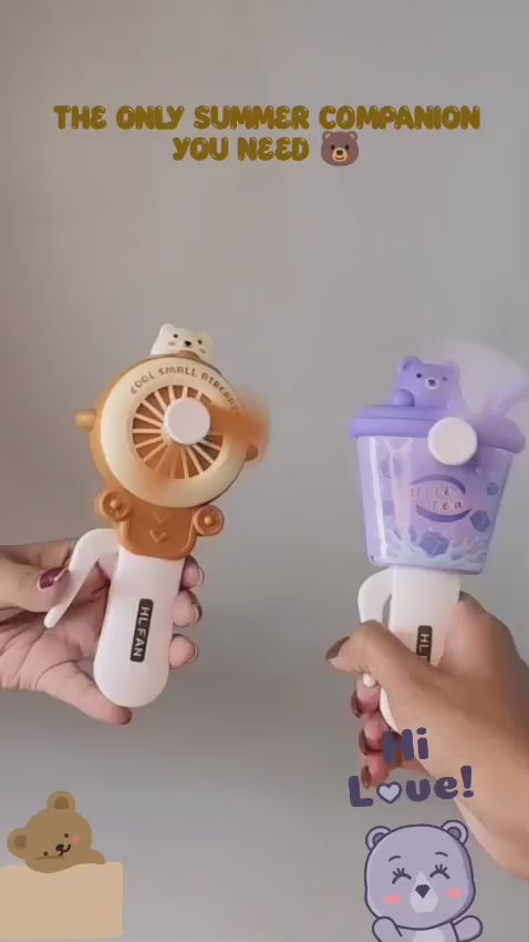 MUMUSO Bear Breeze Mini Handheld Fan- Brown and Purple- Perfect for Return Gifts!