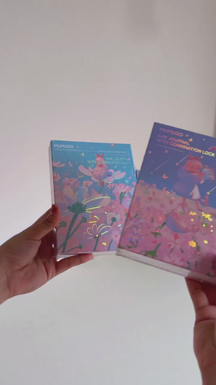 MUMUSO 64K Journal with Combination Lock - Pink &amp; Blue