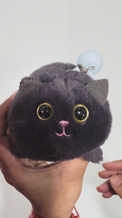 Ultra Cute Black Cat Plush Keychain with Bell and Wagging Tail