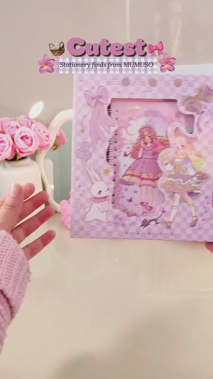 Fairy Tale Spiral Notebook &amp; Butterfly 10 Colour Pen Set- Purple