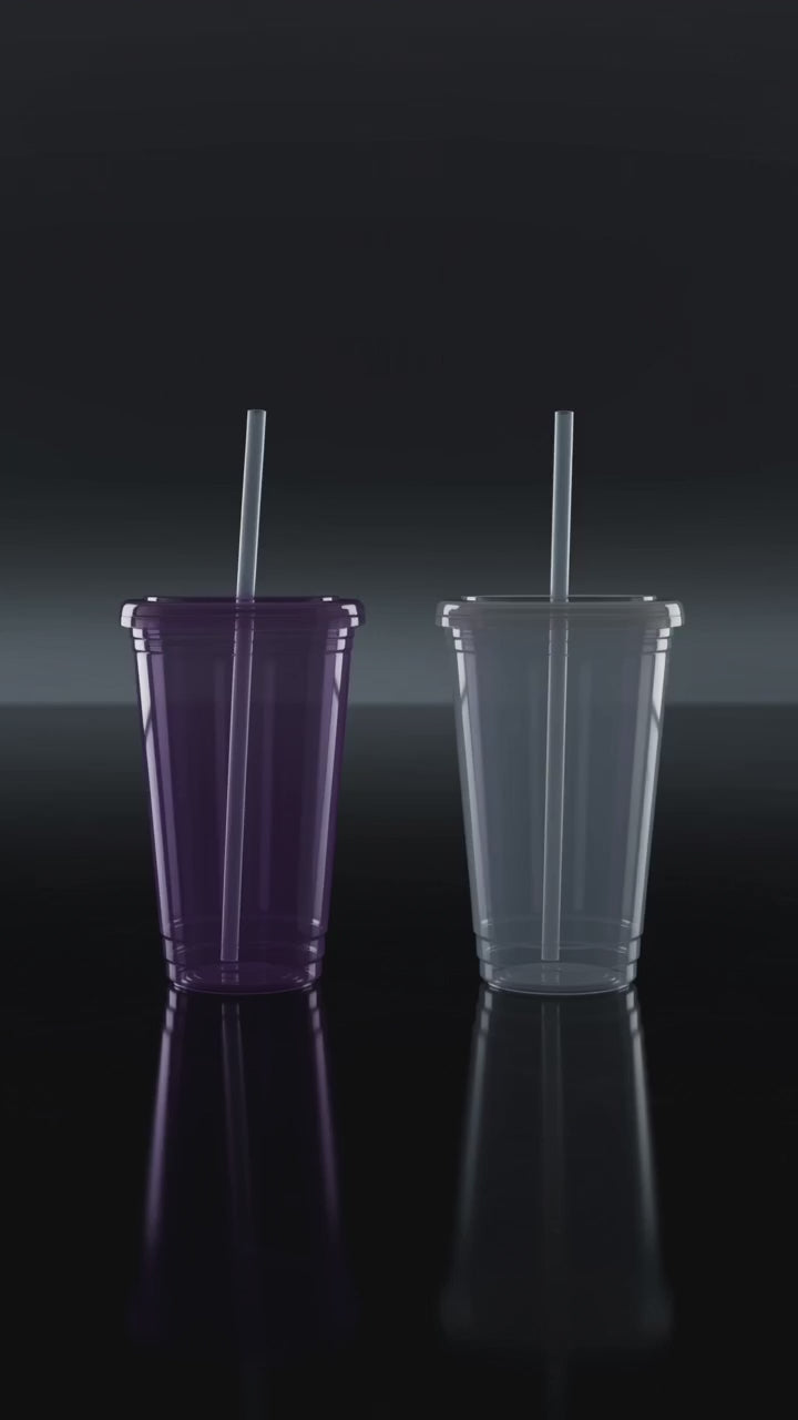 Dazzling Diamonds Plastic Tumbler with Straw — Purple/White- 500ml