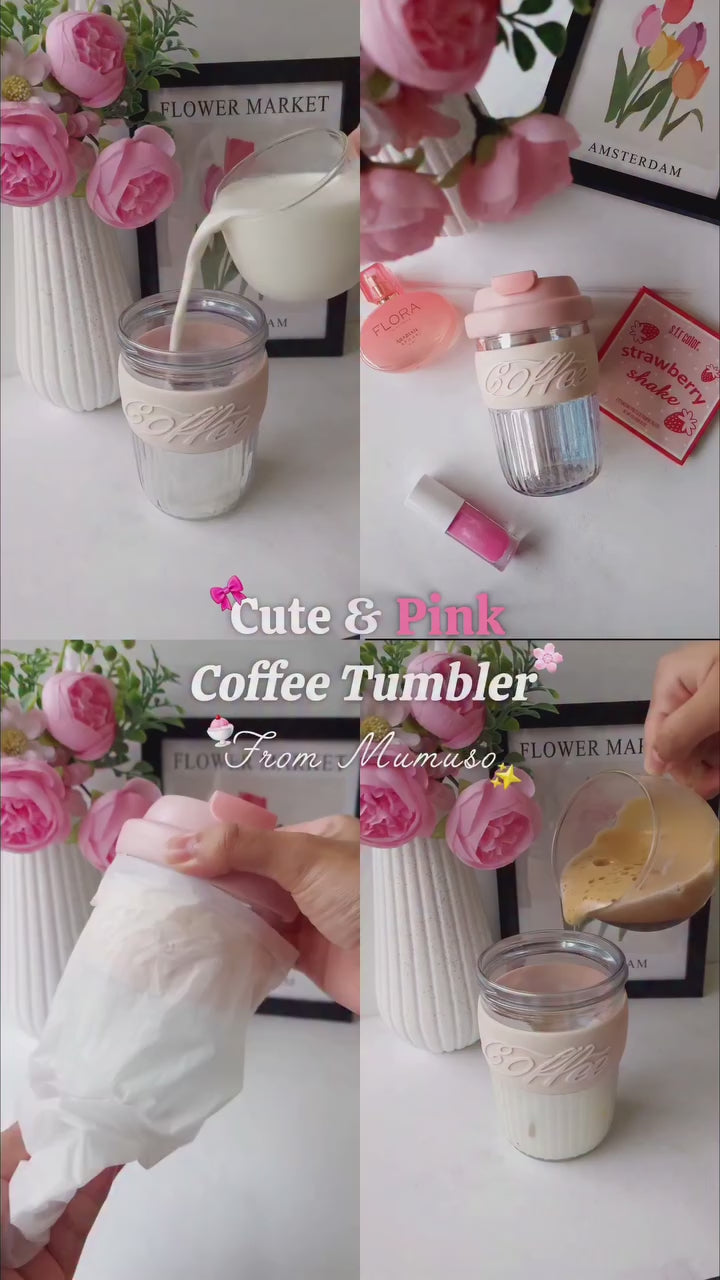Dazzling Glass Coffee Tumbler with Lid and Sleeves-400ml