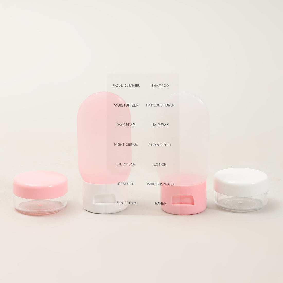 4-Piece Mini Travel Bottles Set — Pink and White Edition
