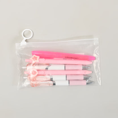 Pink Stationery 6 pc Set- Black Gel Pen, Black Ballpoint Pen &amp; Pink Highlighter