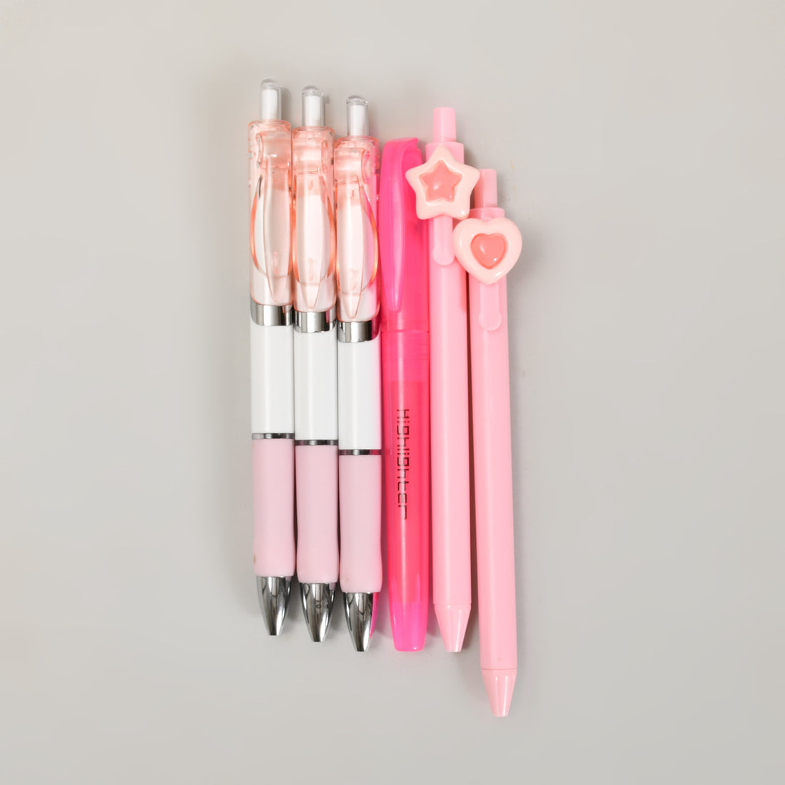 Pink Stationery 6 pc Set- Black Gel Pen, Black Ballpoint Pen &amp; Pink Highlighter