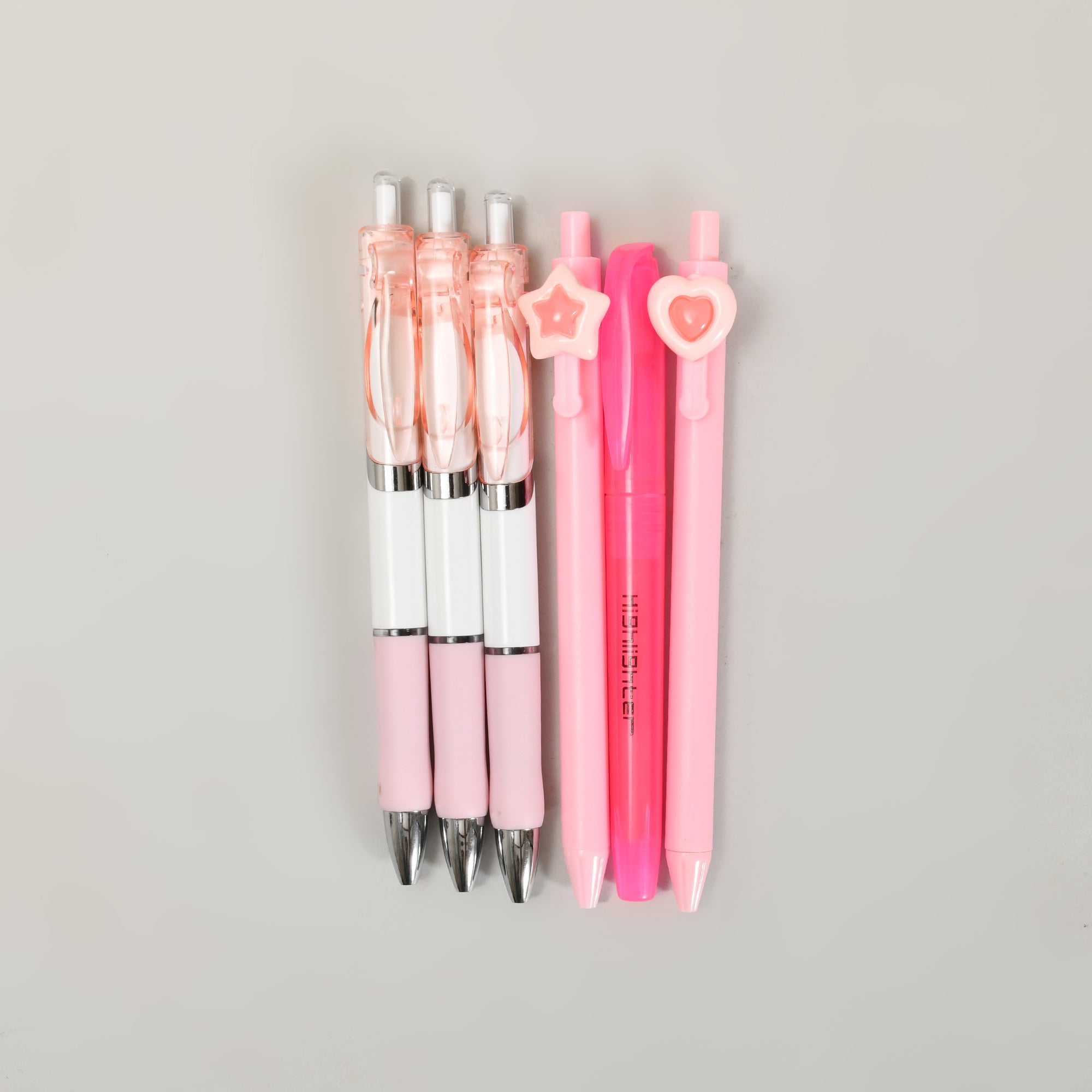 Pink Stationery 6 pc Set- Black Gel Pen, Black Ballpoint Pen &amp; Pink Highlighter