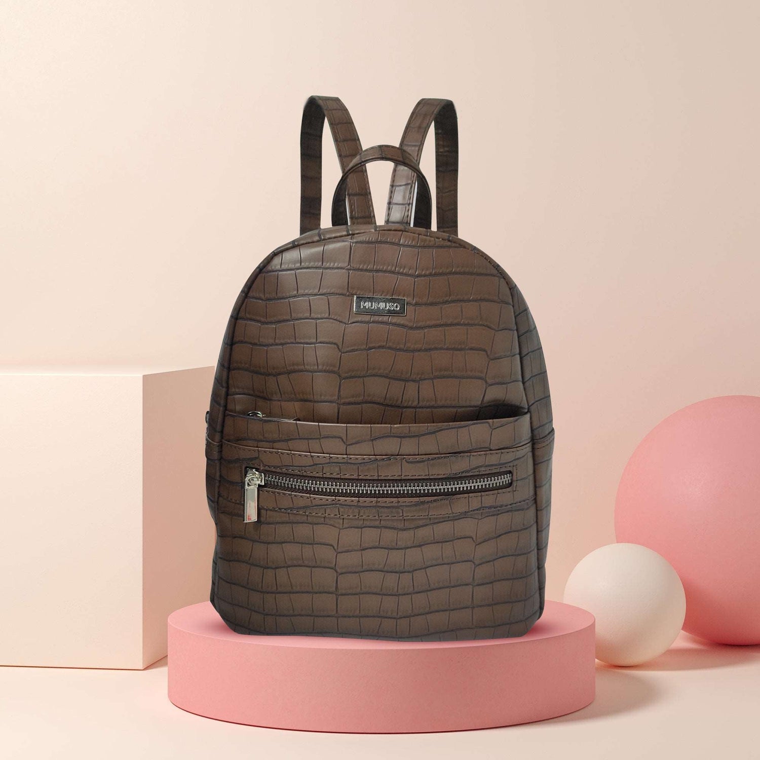 Croco Pattern Semi-Glossy Backpack Mumuso