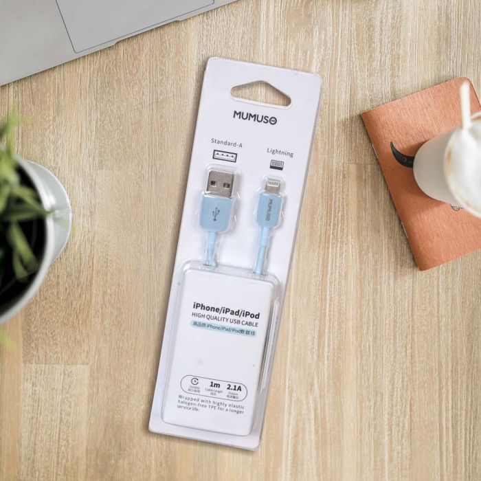 HIGH QUALITY USB CABLE FOR IPHONE/IPAD/IPOD--2.1A/ Blue Mumuso