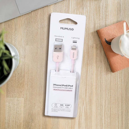 High Quality USB Cable for iPhone/iPad/iPod - 2.1A/ Pink Mumuso