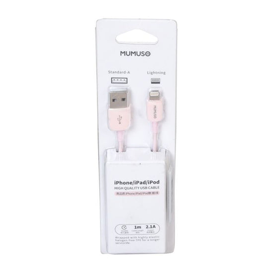 High Quality USB Cable for iPhone/iPad/iPod - 2.1A/ Pink Mumuso