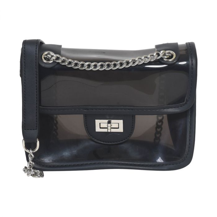 Transparent Bag with Chain Details - Black Mumuso